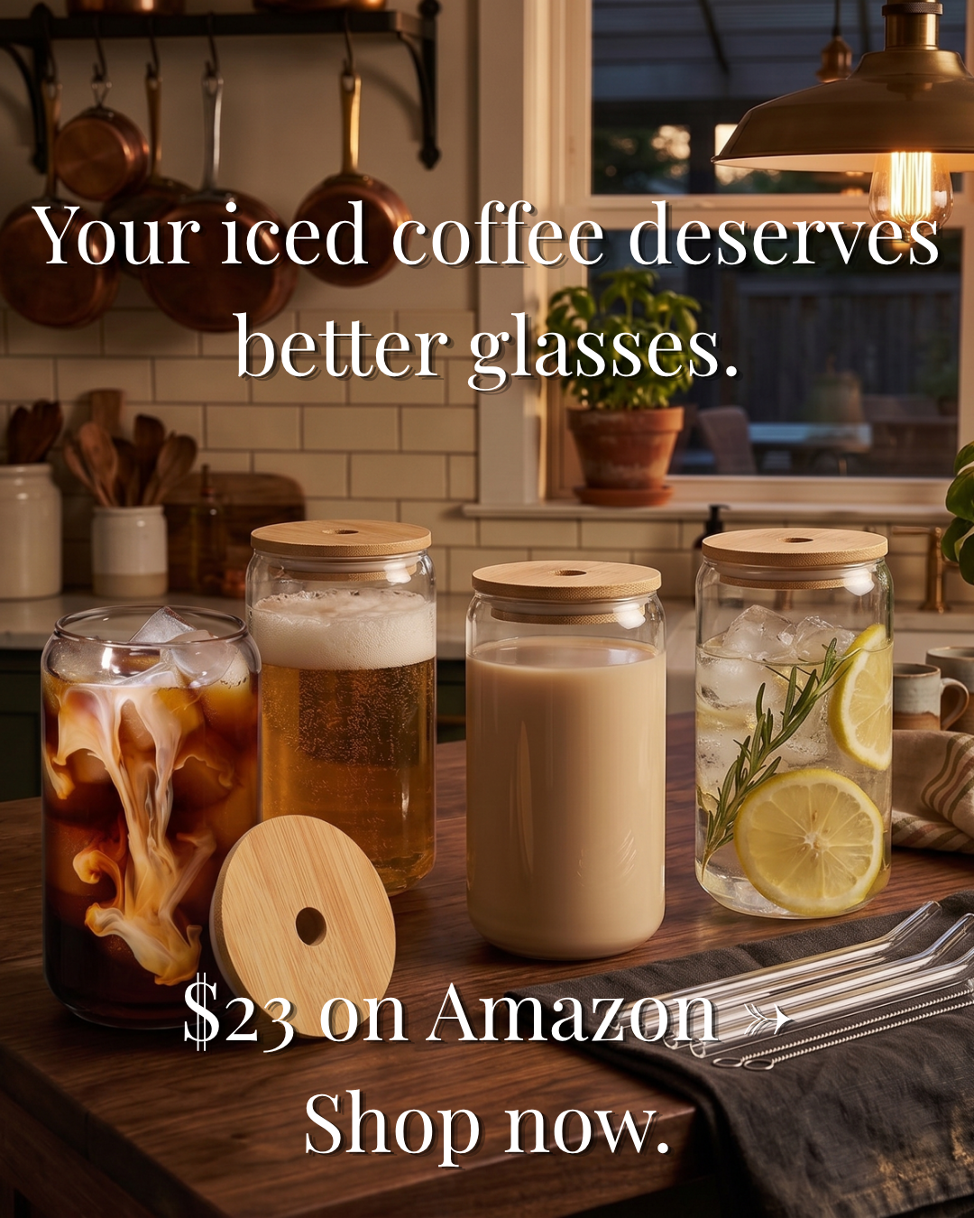 Glass Drinking Cups with Bamboo Lids